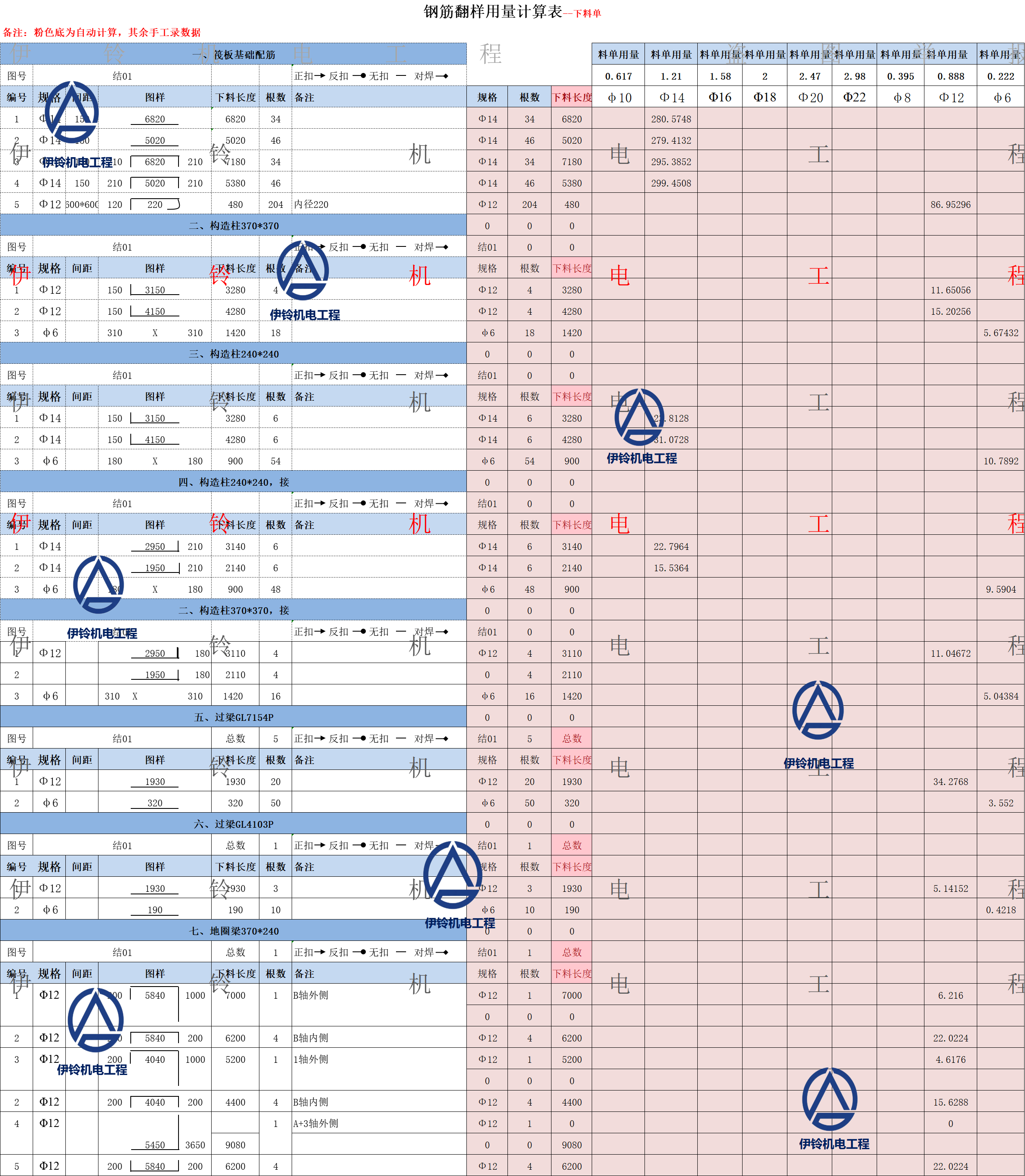 钢筋翻样计算表钢筋翻样用量计算设计素材/源文件