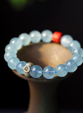 天然海蓝宝手串约10mm原创DIY本命佛宝石饰品手链单圈简约大气