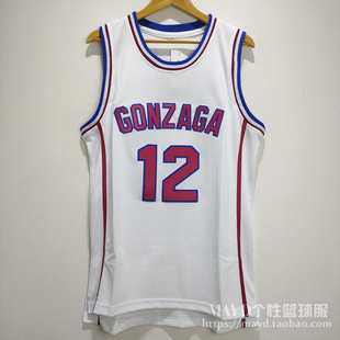 12号斯托克顿球衣冈萨加大学刺绣复古篮球服速干美式男训练服背心