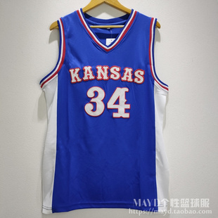 34号皮尔斯复古球衣堪萨斯大学宽松美式刺绣速干篮球服训练背心男