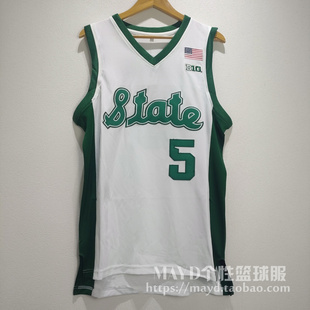 5号卡修斯温斯顿球衣 密歇根州立大学复古刺绣篮球服速干运动背心