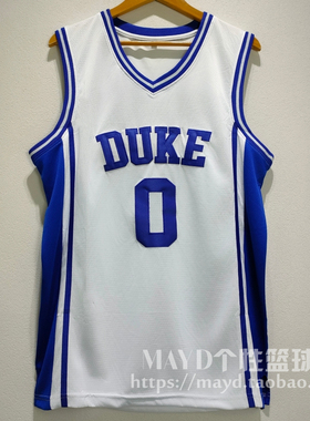 贾里德麦凯恩杜克球衣0号McCain刺绣篮球服背心速干V领魔仙哥美式