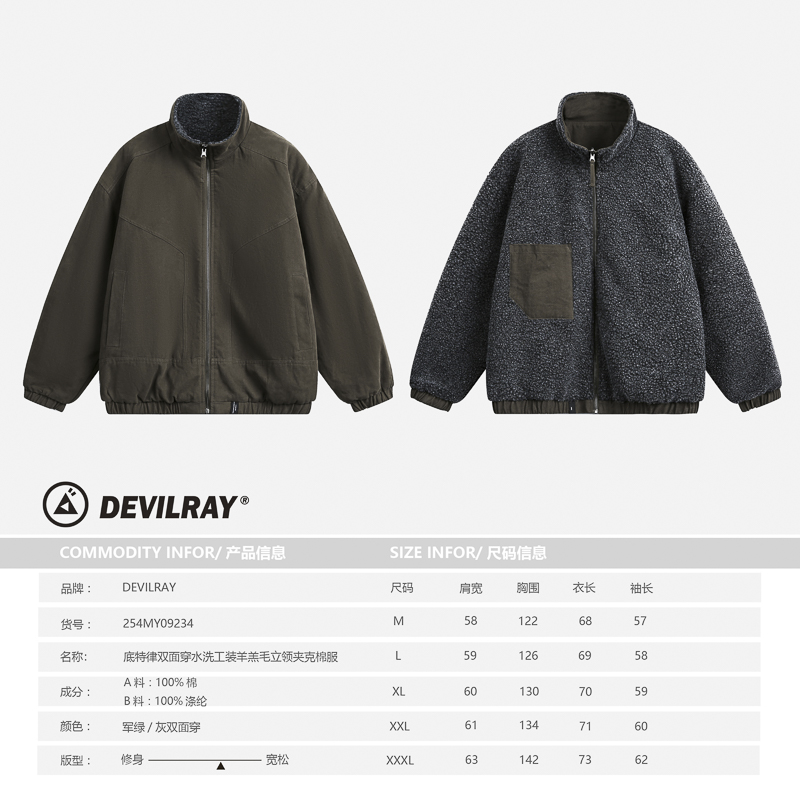 山一商店254MY09234底特律双面穿水洗工装羊羔毛夹克棉服P190K278，男装夹克，电商S003