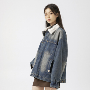 原B429山一商店-234MY09198羊羔毛领牛仔水洗棉服P200-K288图片