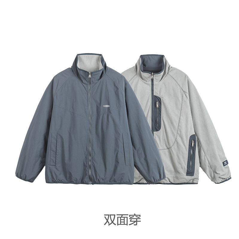 山一商店秋季253JK13143双面穿玉米粒抓绒户外保暖夹克蓝P125K178，男装夹克，电商S003