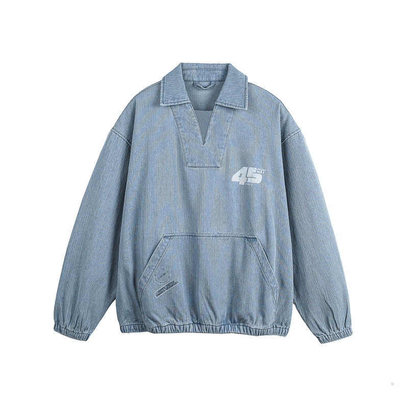 山一商店秋季253JK10153美式复古套头训练服牛仔外套蓝色P115K168，男装工装外套，电商S003