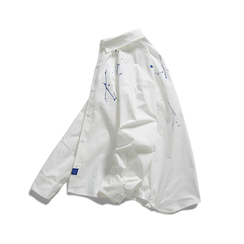 DEVILRAY山一2025春季新款克莱因蓝甩漆白衬衫CS094/P99128,男装衬衫,电商S003