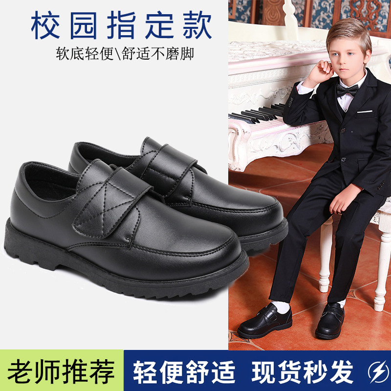 哑光英伦风软底男童黑皮鞋