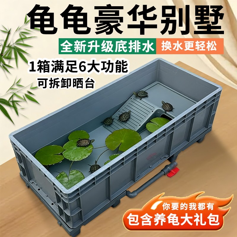 养龟缸龟箱养殖饲养箱带底部排水乌龟缸鱼缸水族箱海鲜缸大型龟缸