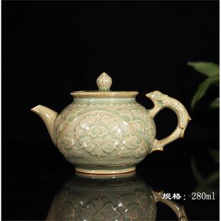 耀州窑古开片牡丹壶手工单人家用侧把壶精品茶壶功夫茶具泡茶壶