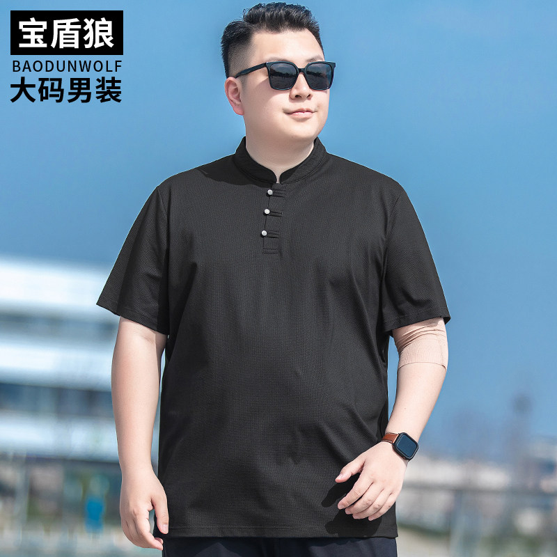 时尚中国风盘扣半袖体恤衫男大码