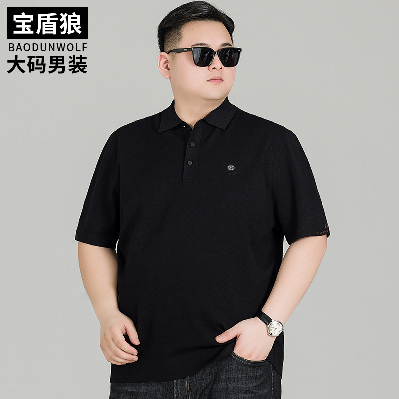 胖子特大码套头短袖针织polo衫2024秋季新款加肥男士休闲内搭毛衣