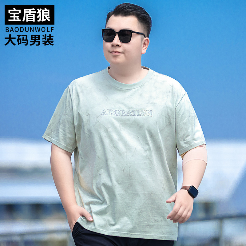 时尚休闲圆领半袖体恤男加大码棉质汗衫肥佬宽松夏装花型短袖t恤