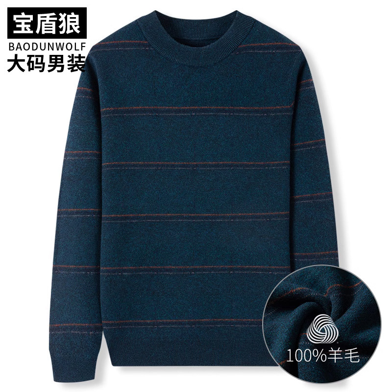 加大码男士秋冬加厚羊毛衫胖子宽松圆领针织衫特大号套打底毛线衣