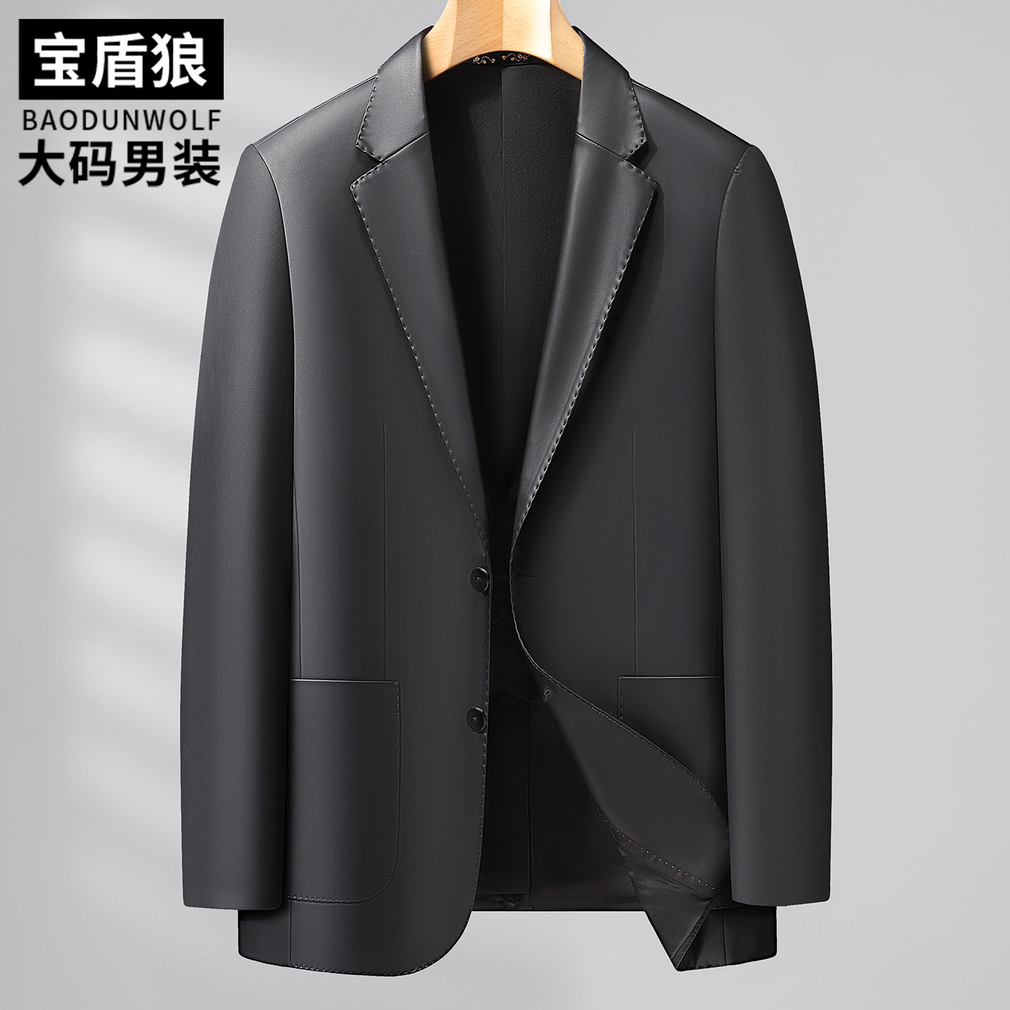 胖子休闲大码皮衣西装外套