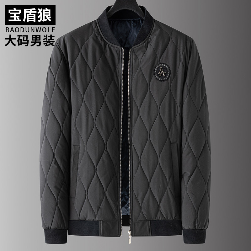 大码男士冬季加棉宽松棒球服外套加肥加大肥佬短款中老年棉衣外套