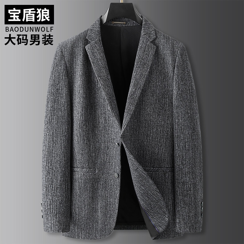 秋冬加肥加大码男士条绒休闲西服外套大号羊毛西装胖子男单西上衣