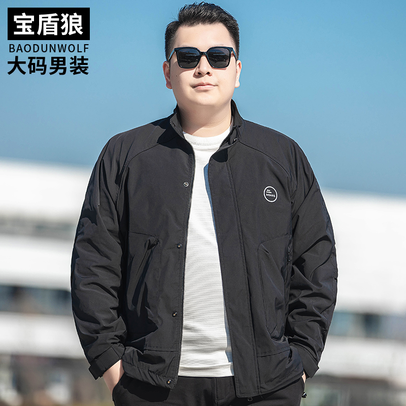 插肩袖夹克衫男加肥加大码春季新款工装上衣胖子运动休闲立领外套