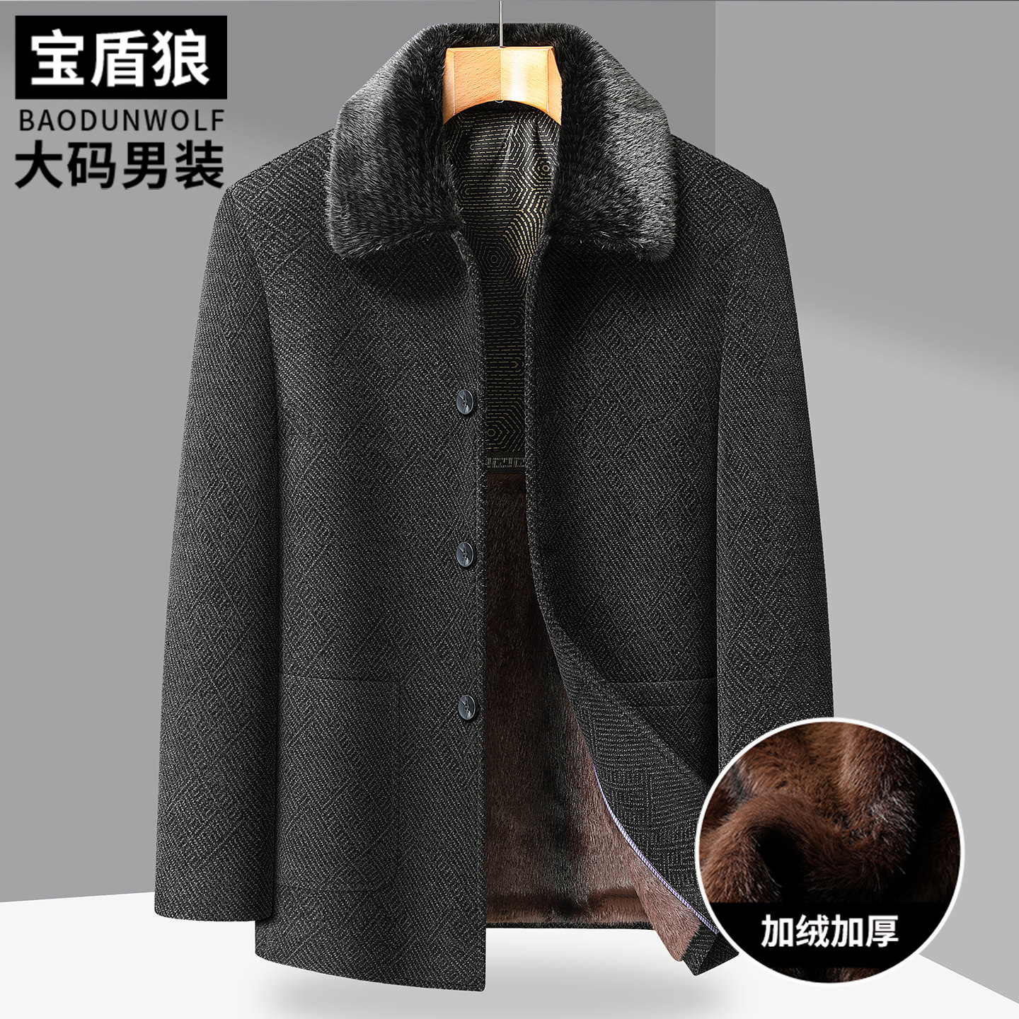 带毛领雪尼尔棉衣男中年大码外套