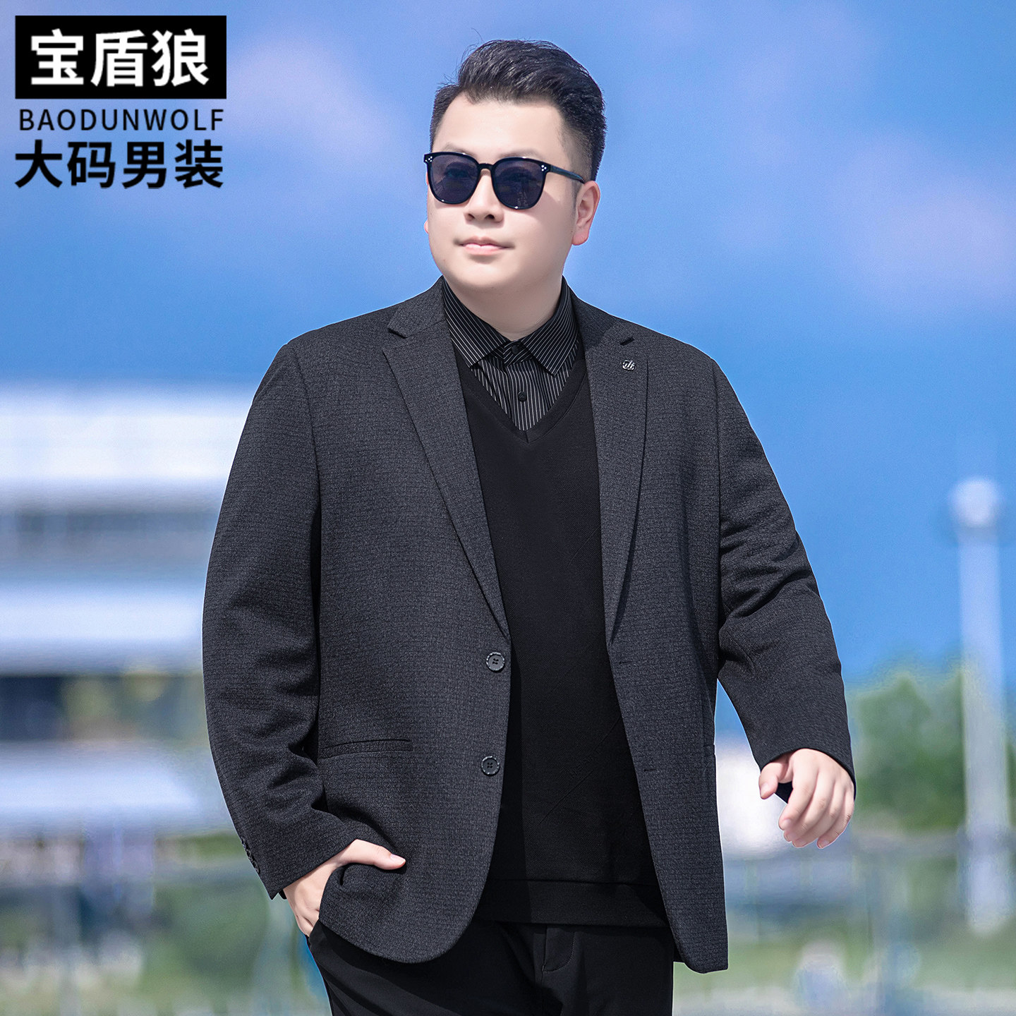 胖子宽松加大号休闲西服外套