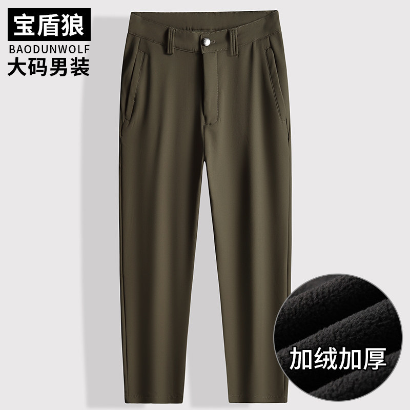 加肥加大男士户外软壳冲锋裤大码宽松直筒工装加厚加绒保暖休闲裤