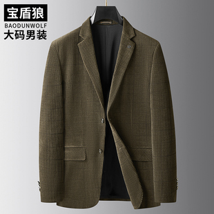 灯芯绒西服外套男秋冬款加大码便服单西中年商务休闲宽松单件西装