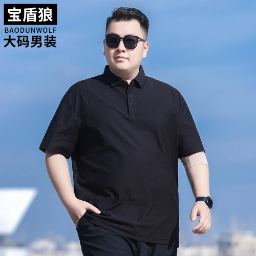 胖子宽松休闲棉质格纹短袖T恤