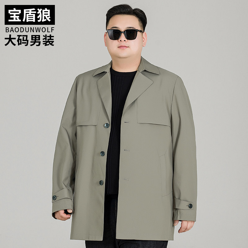 胖子中长款风衣2024秋季新款加肥大码男士高端商务休闲西装领外套