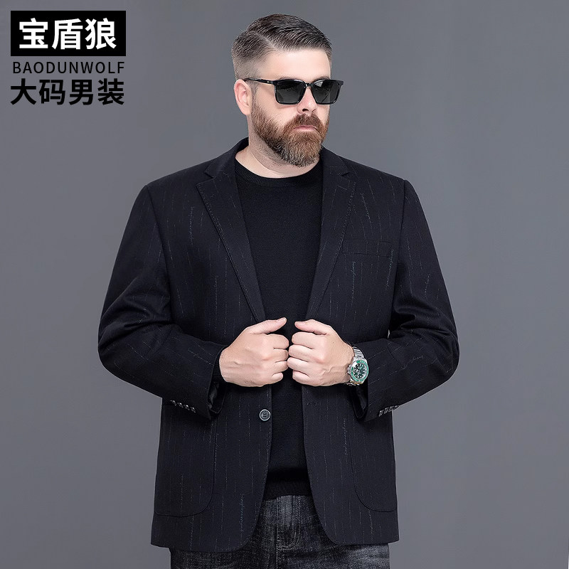 宝盾狼秋冬加大码男士暗纹休闲西服特大号肥佬西装外套胖子男上衣