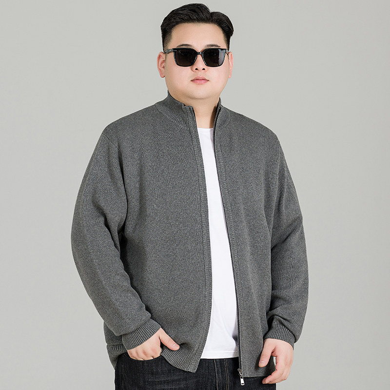 春秋款立领针织开衫男加肥大码上衣肥佬宽松简约百搭纯棉毛衣外套