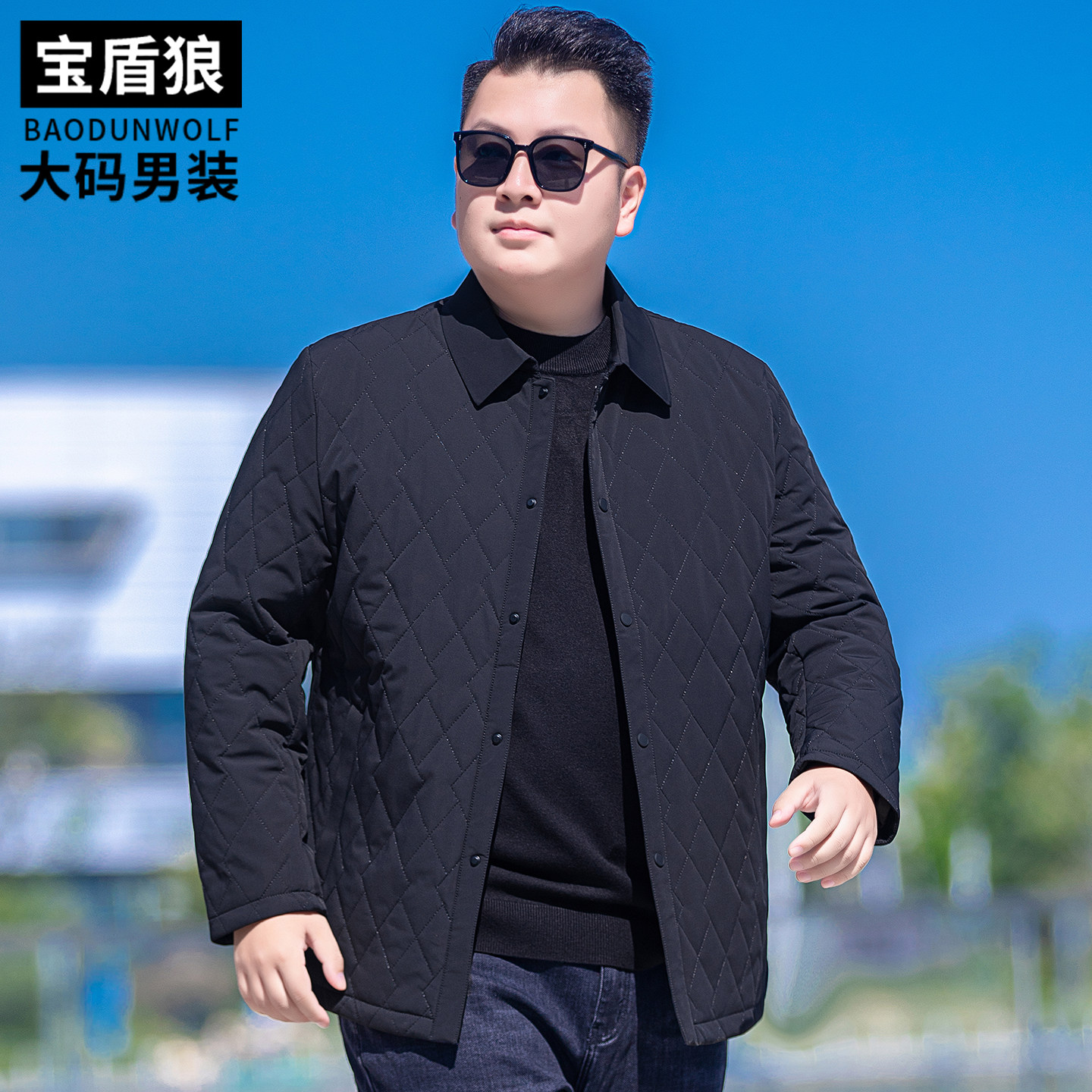 时尚翻领棉服夹克男加肥大码