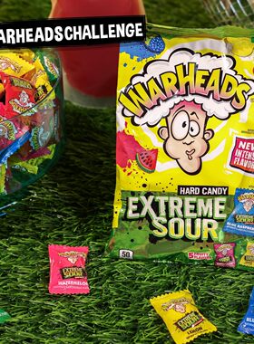 WARHEADS - 极度酸什锦风味硬糖果 挑战酸度 聚会零食 水果酸糖
