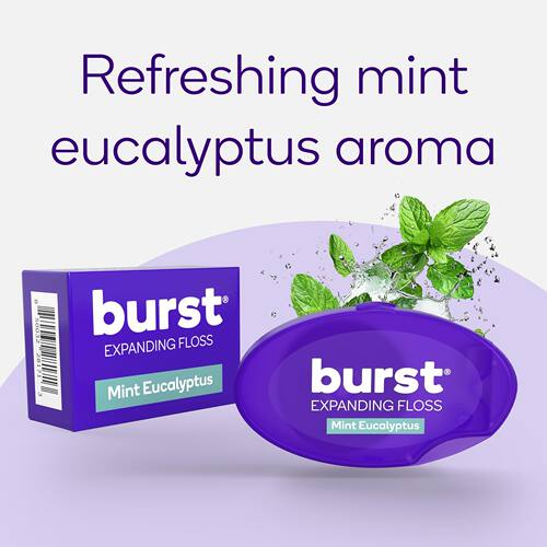 BURST - 便携膨胀牙线迷你薄荷桉树味牙线吸附牙渍木糖醇涂层纯素