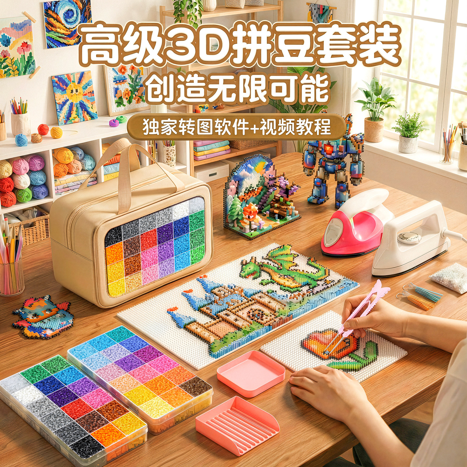 拼豆新年手工diy材料包补充全套装笔熨斗烫纸工具专用垫板烘焙布,玩具/童车/益智/积木/模型,其他手工制作,淘宝优惠券,粉丝福利购,淘宝优惠卷