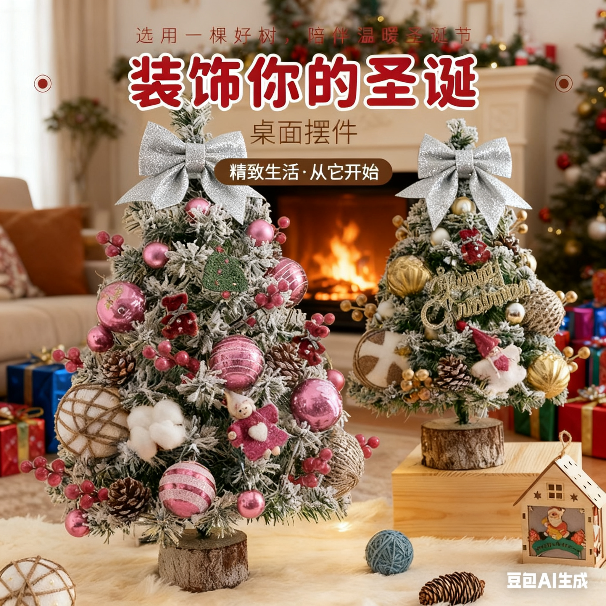 迷你圣诞树节日家用装饰套餐带灯