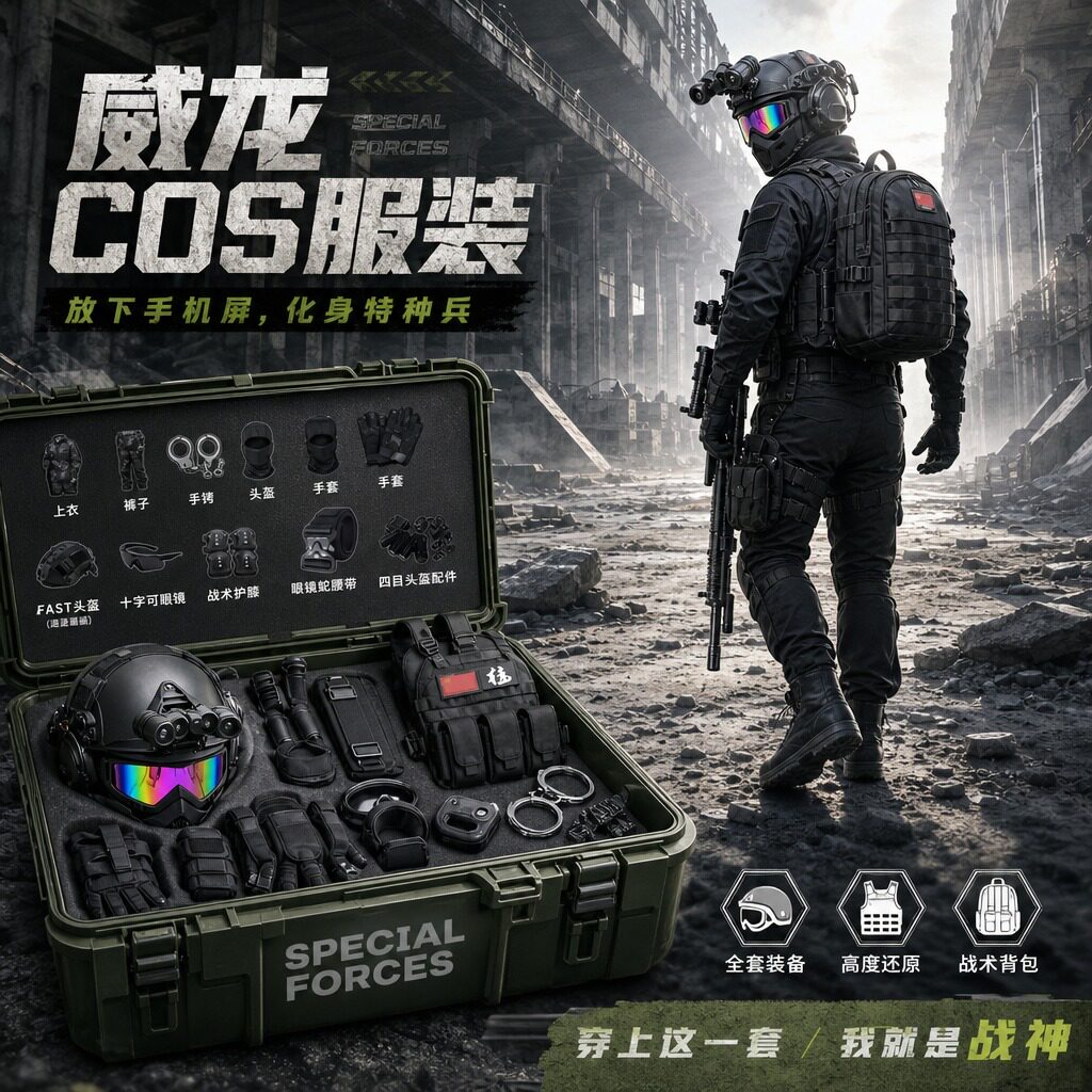 威龙cos服装儿童三角洲行动玩具枪男孩软弹户外头盔夏令营迷彩服