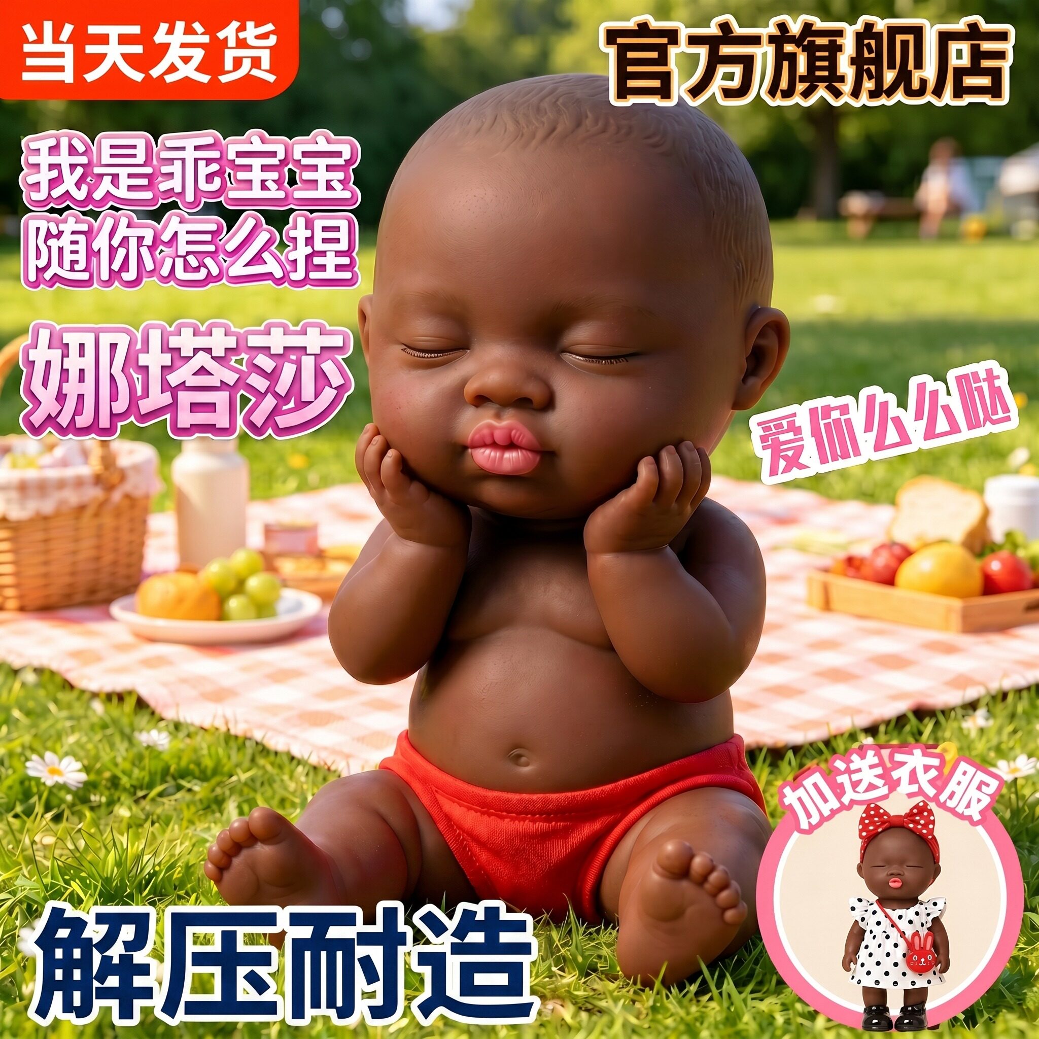 娜塔莎娃娃衣服超大号tpr解压捏捏乐官方正版旗舰店玩具黑娃人偶