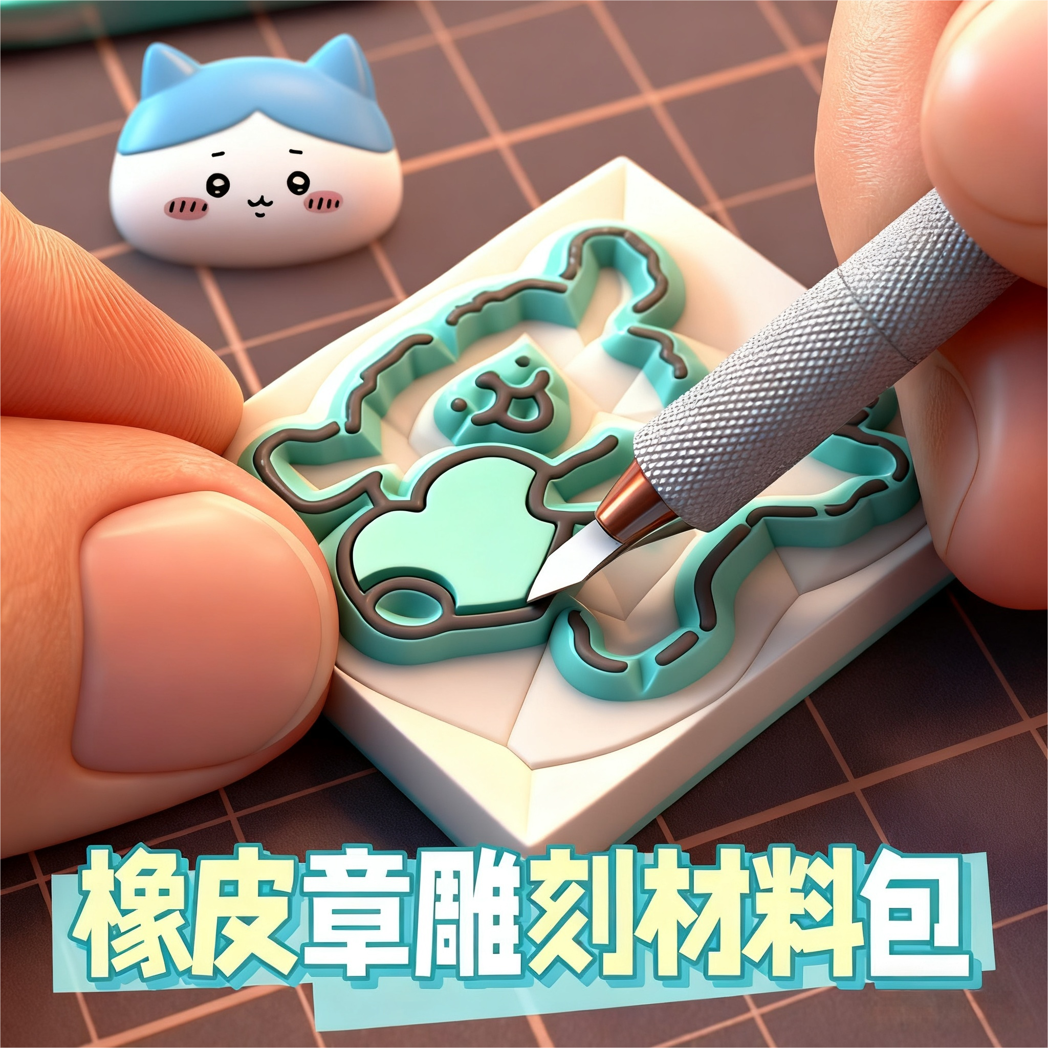 橡皮章雕刻套装新手雕刻刀象皮砖手工印章图章diy材料包工具初中小学生篆刻专用可揭彩色夹心板砖可爱像皮擦