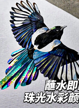 珠光固体水彩故宫彩绘颜料画画不透明敦煌工具蘸水即画套装国画美术生专用60色便携式分装水粉闪金白色调色盒