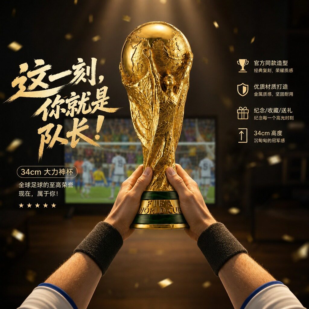 2026年美加墨世界足球杯大力神杯1比1周边奖杯模型纪念品道具装饰图片