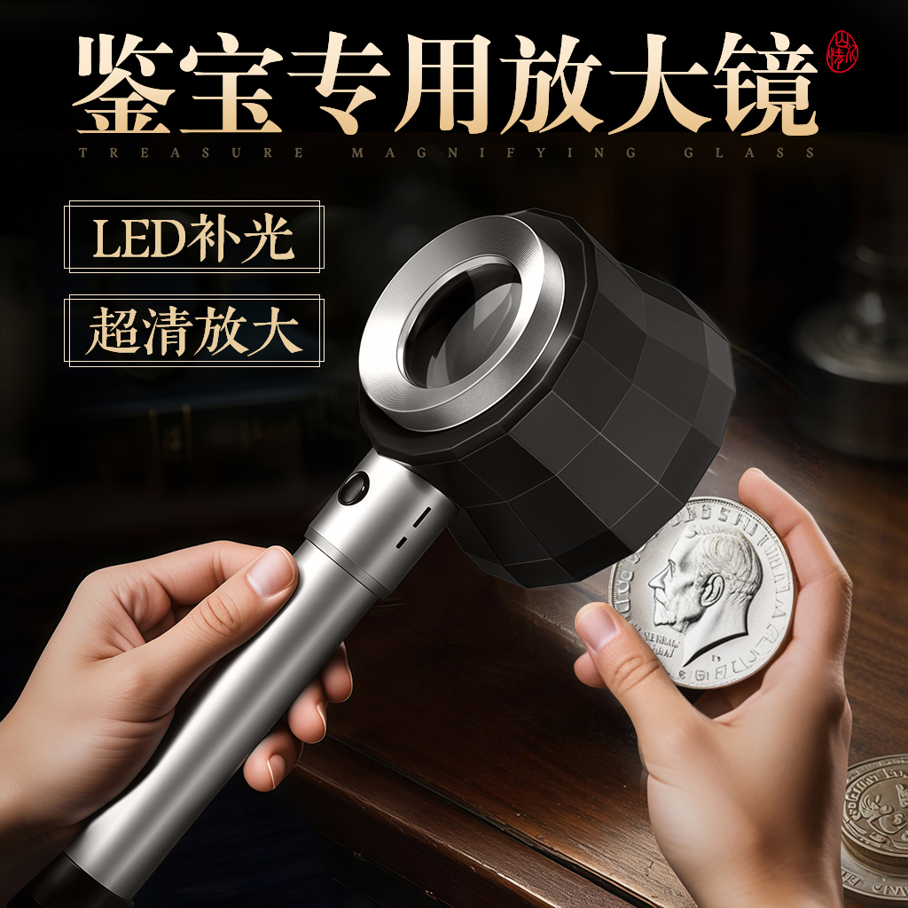 放大镜100倍维修鉴定专用高倍10高清正品手持便携式50带灯珠宝烟酒瓷器文玩茶叶邮票印刷手表专业鉴定60老人