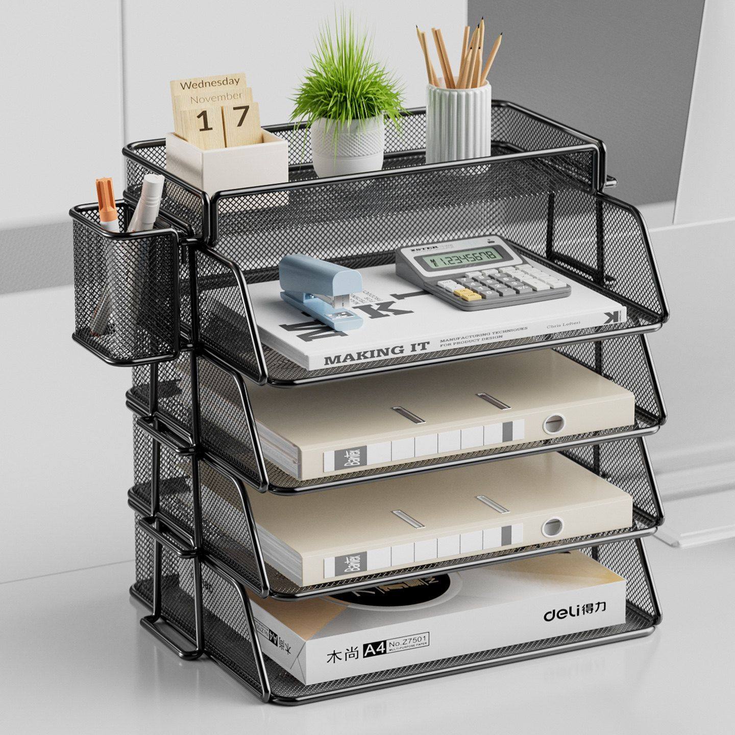 桌面文件放置收纳架多层分层办公桌办公室用品置物架书架文件栏三五层铁文件框桌上a3a4黑色资料工位整理盒,文具电教/文化用品/商务用品,文件座/文件架/文件框,淘宝优惠券,粉丝福利购,淘宝优惠卷
