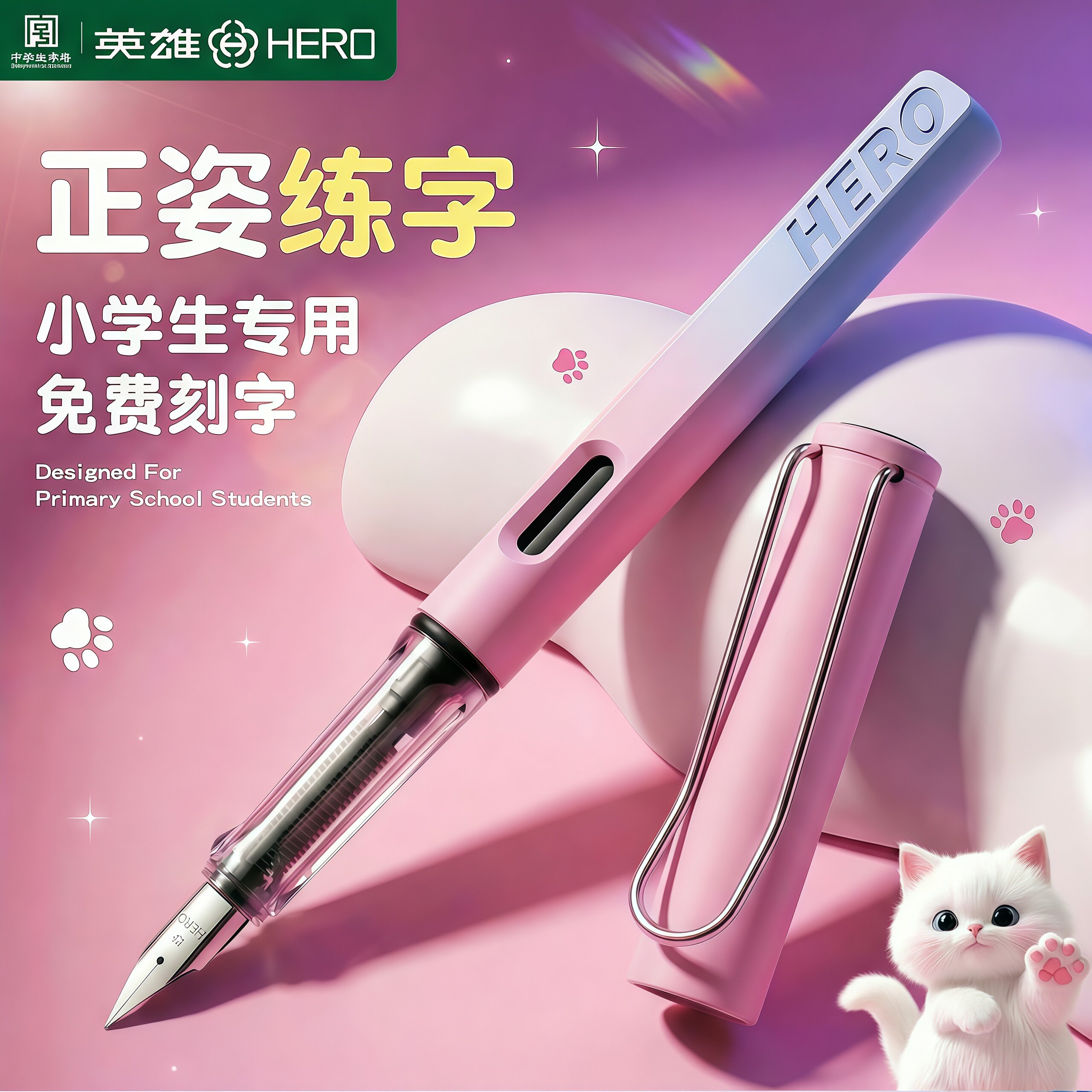 英雄钢笔三年级小学生专用正姿练字可替换墨囊儿童初学者四五年级高颜