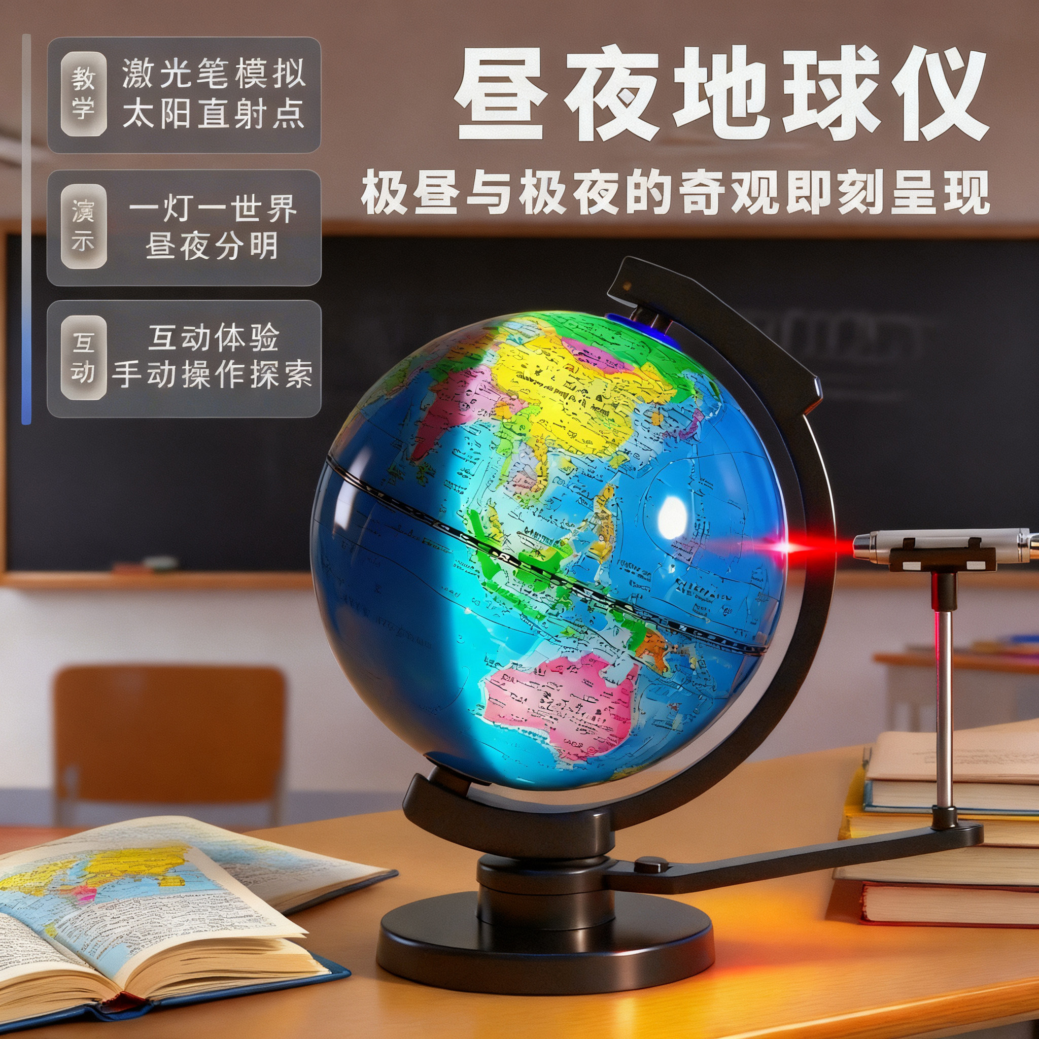 昼夜交替地球仪正版学生用初中生2025新款教学演示专用四季变化极