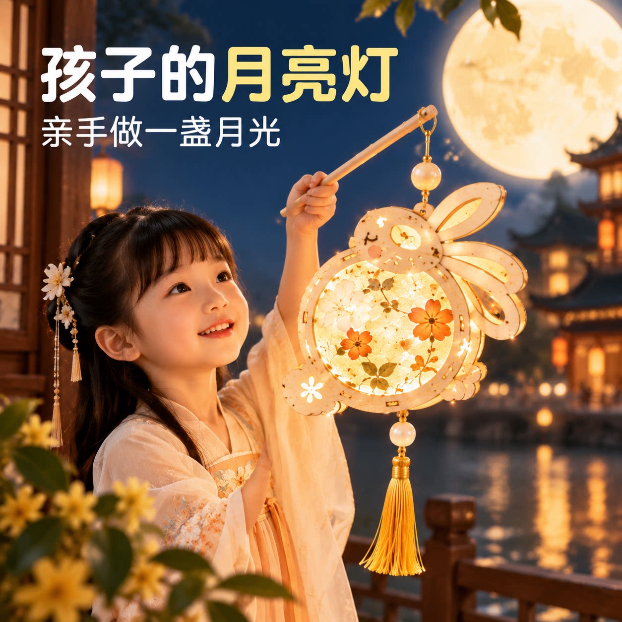 手提中秋节灯笼2024蝴蝶新款儿童中式花灯手工diy兔子宫灯古风