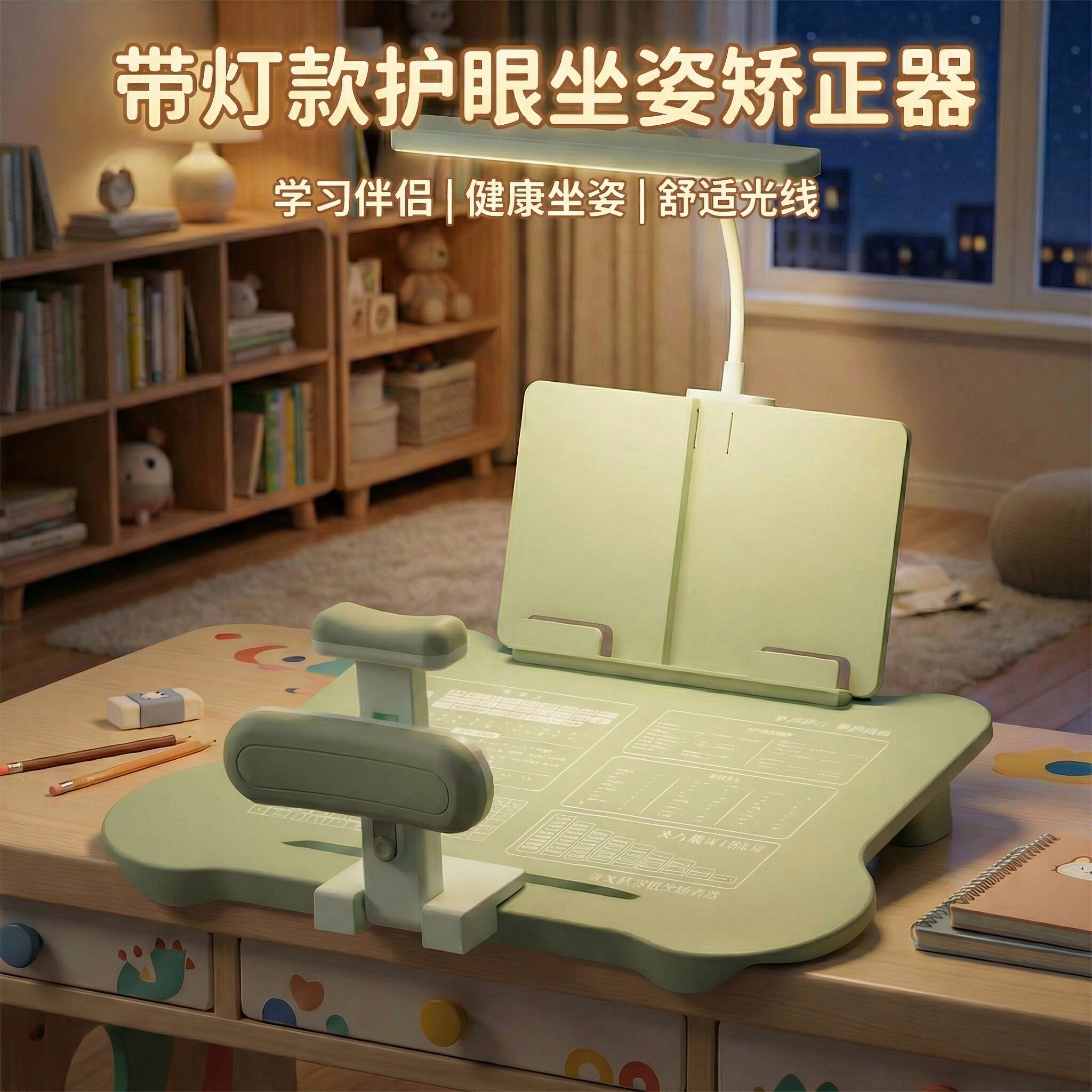 带灯坐姿矫正器小学生桌面款儿童正姿可托下巴写字姿势纠正支架防低头护眼视力保护器写作业学习桌书桌防驼背