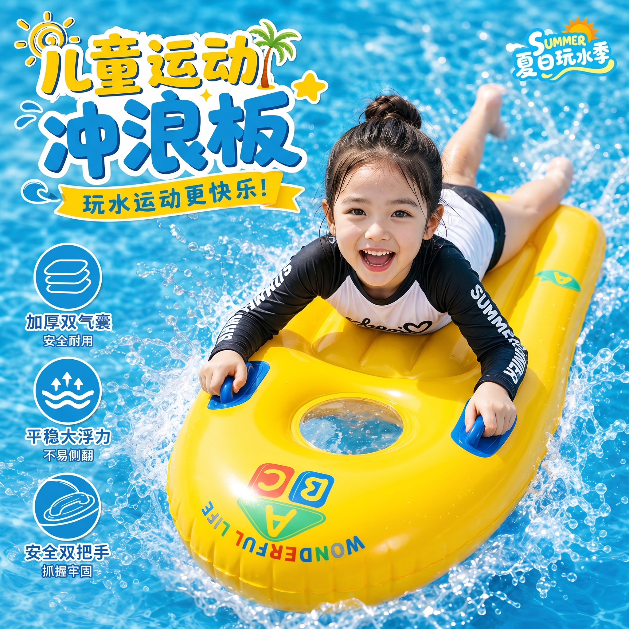 儿童冲浪板浮板初学游泳板水上漂浮玩具充气背漂神器玩水装备浮漂