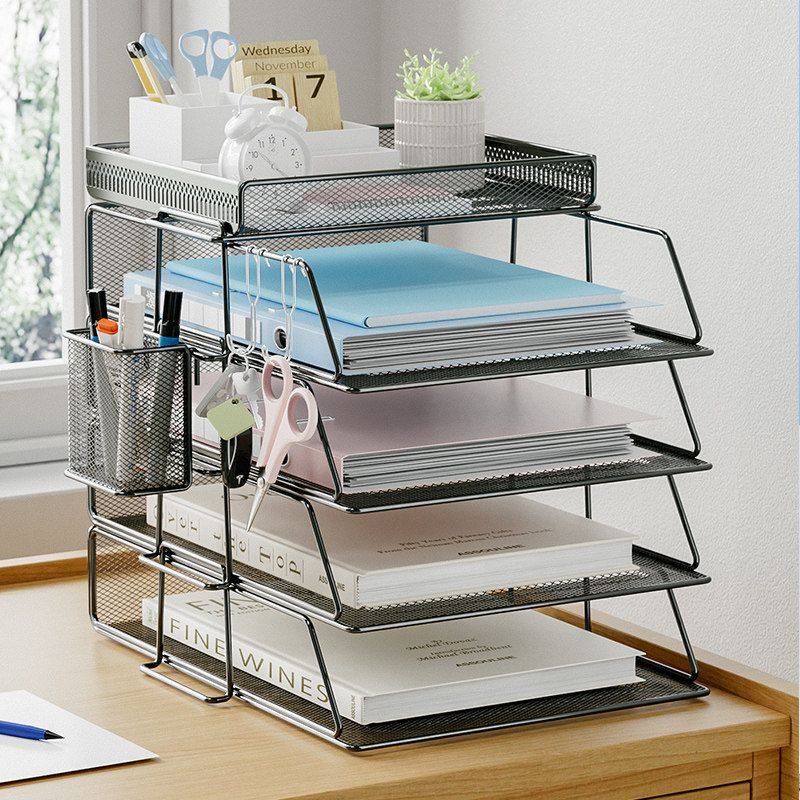 桌面文件放置收纳架多层分层办公桌办公室用品置物架书架文件栏三五层铁文件框桌上a3a4黑色资料工位整理盒,文具电教/文化用品/商务用品,文件座/文件架/文件框,淘宝优惠券,粉丝福利购,淘宝优惠卷