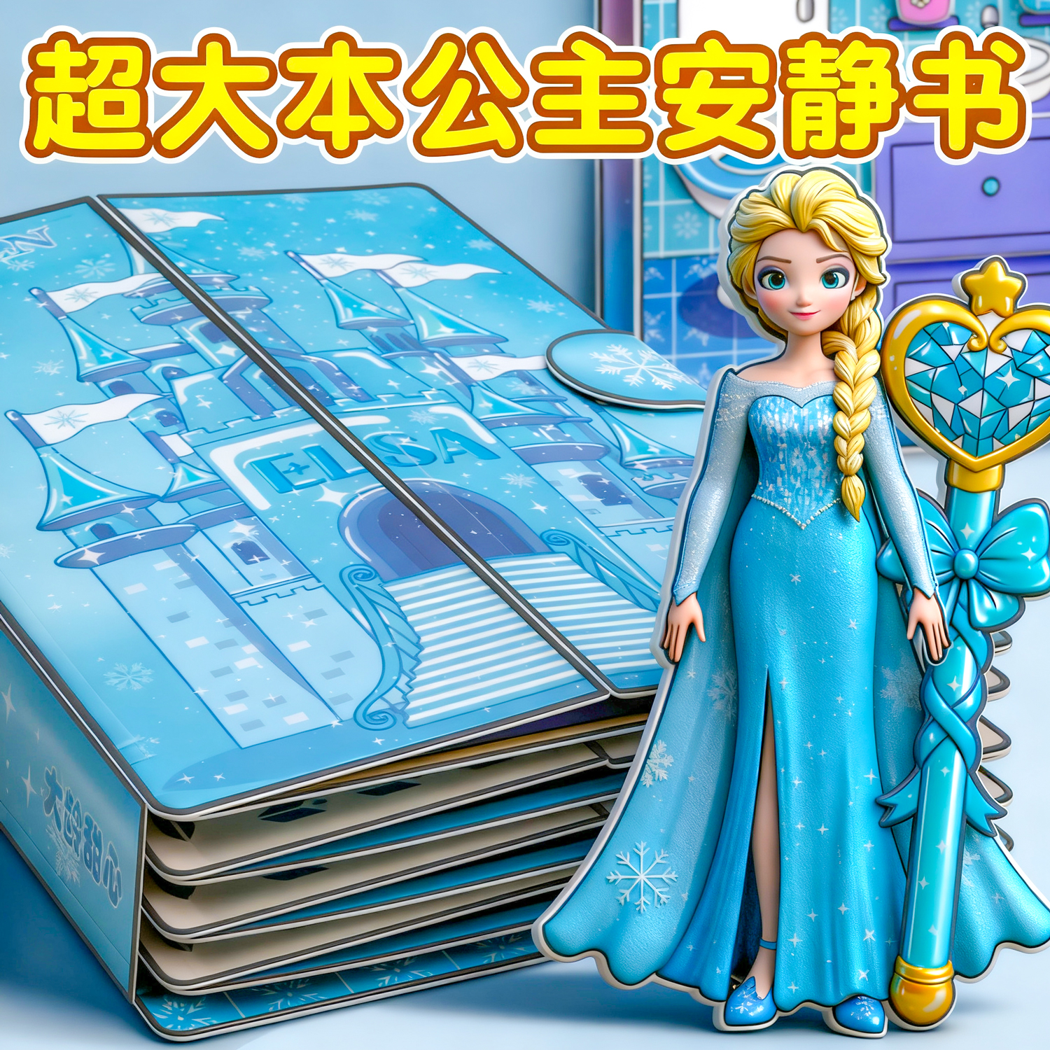 爱莎安静书新款女孩免裁剪艾莎公主小屋换装贴纸儿童玩具手工diy