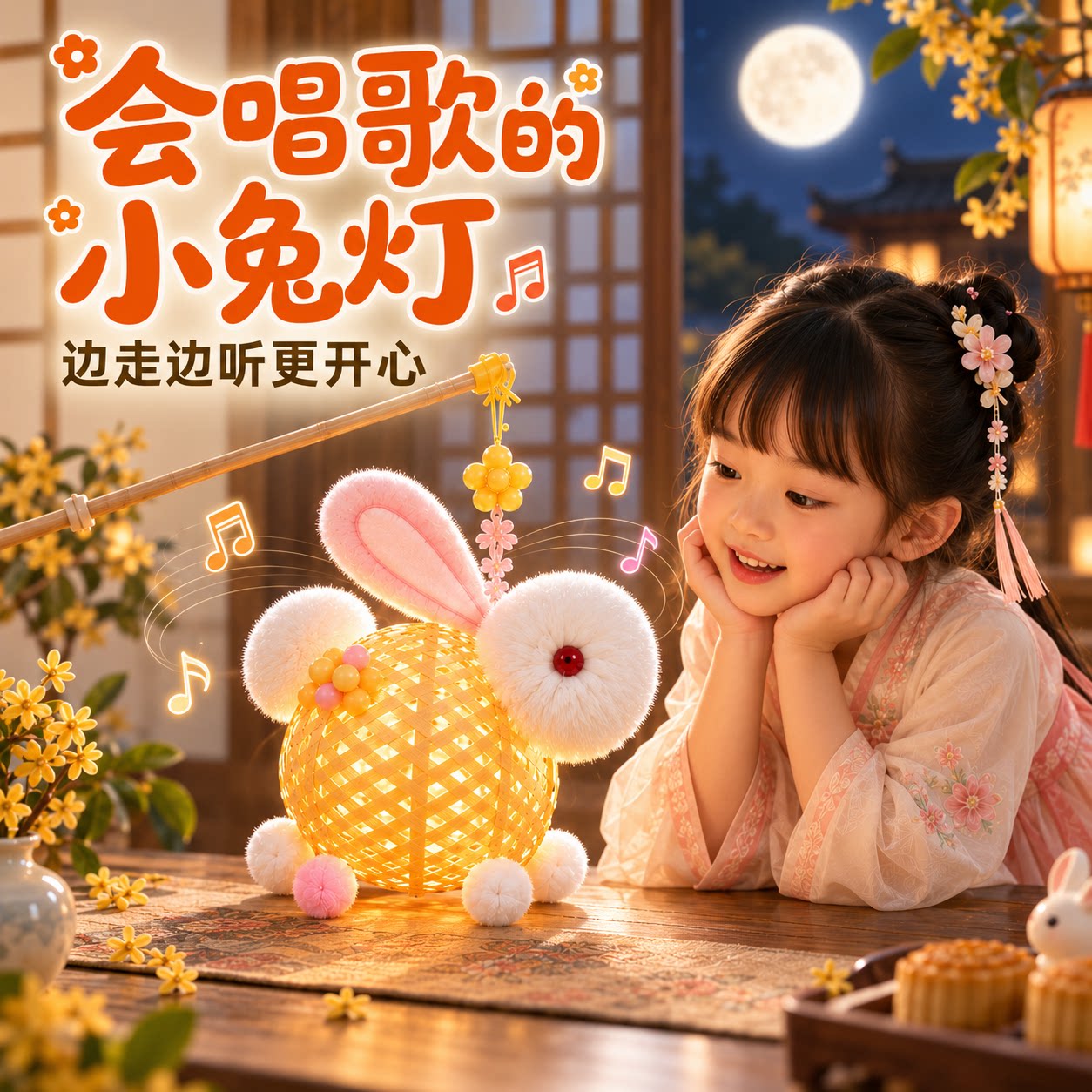 2026新款中秋节竹编灯笼手工diy幼儿园儿童户外手提发光兔子花灯